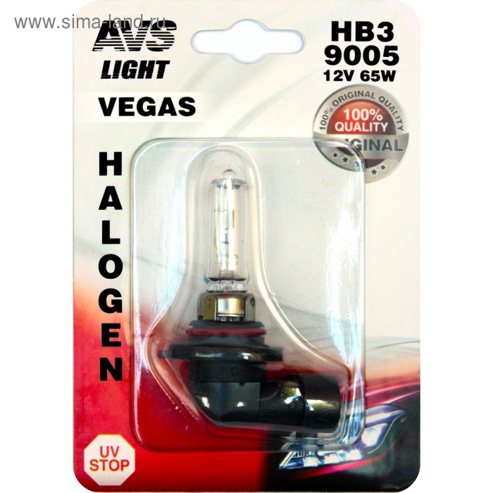 Лампа автомобильная AVS Vegas в блистере HB3/9005.12 В, 65 Вт - Фото 1