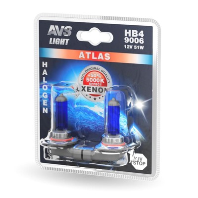 Лампа автомобильная AVS ATLAS, 5000К, HB4/9006.12 В, 55 Вт, набор 2 шт.