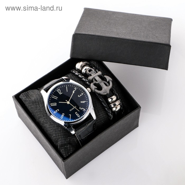 Мужской подарочный набор Boune 2 в 1: наручные часы, браслет "Якорь" - Фото 1