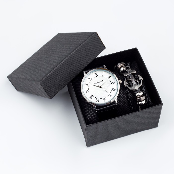 Мужской подарочный набор Bolama 2 в 1: наручные часы, браслет, d-4 см - Фото 1