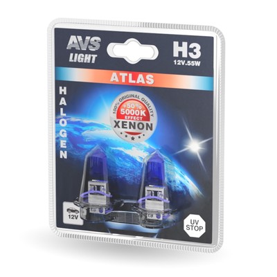 Лампа автомобильная AVS ATLAS, 5000К, H3, 24 В, 70 Вт, набор 2 шт.
