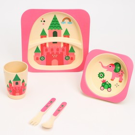 Набор детской бамбуковой посуды «Бычок», тарелка, миска, стакан, приборы, 5 предметов