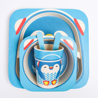 Набор детской бамбуковой посуды «Пингвин», тарелка, миска, стакан, приборы, 5 предметов - фото 804233797