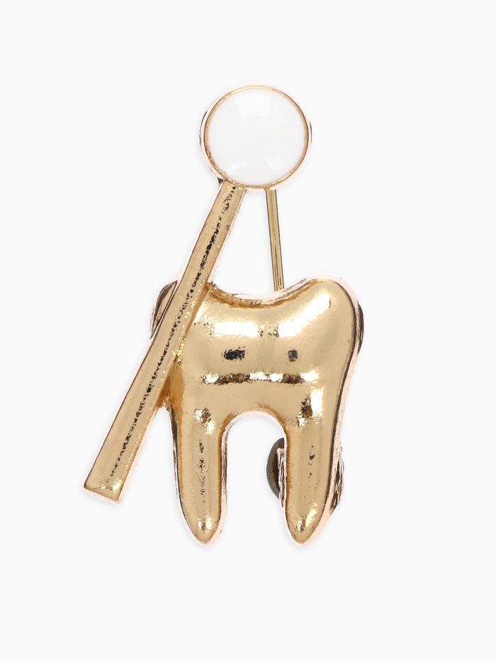 Брошь «Зуб с зеркалом», цвет белый в золоте - Фото 1