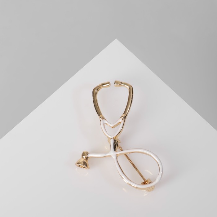 Брошь «Стетоскоп», цвет белый в золоте - Фото 1