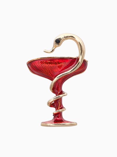 Брошь «Змея в геральдике» знак медицины, цвет красный в золоте