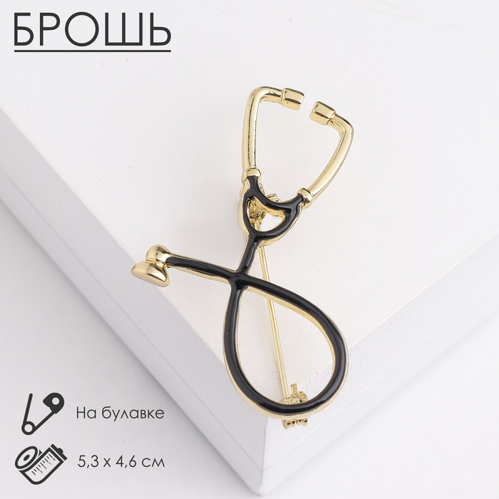 Брошь «Стетоскоп», цвет чёрный в золоте - Фото 1