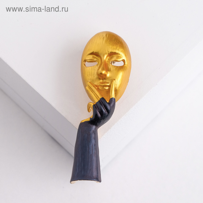 Брошь «Маска» личности, цвет чёрный в матовом золоте - Фото 1