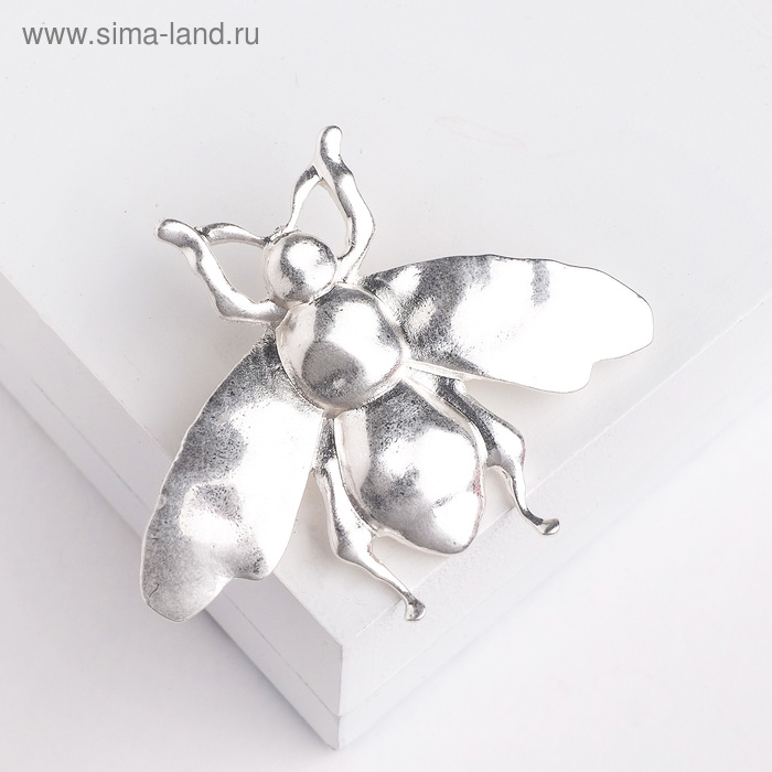 Брошь «Муха» из мятого металла, цвет серебро - Фото 1
