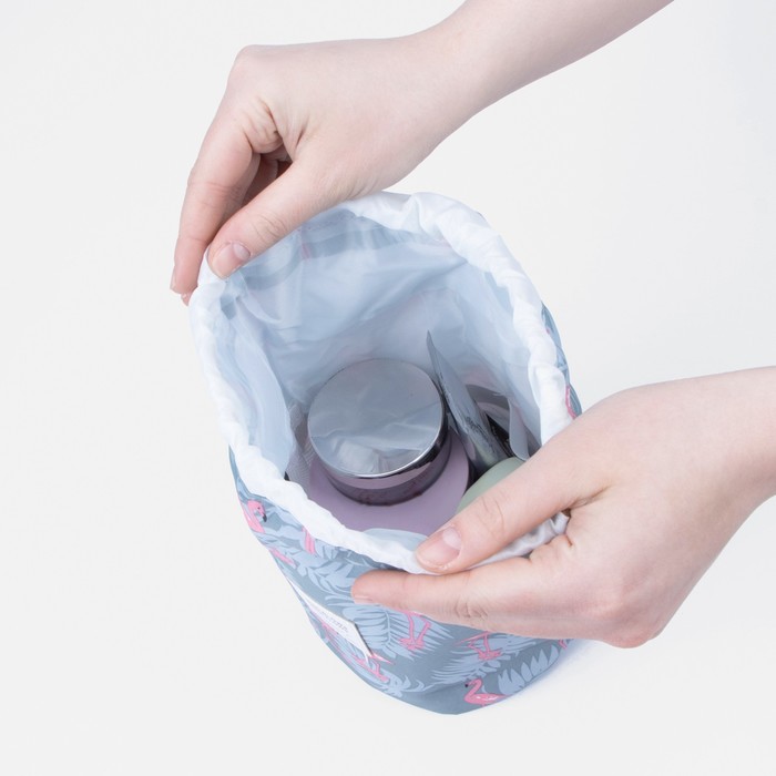 Косметичка на шнурке, с кошельком, цвет серо-голубой 4607223