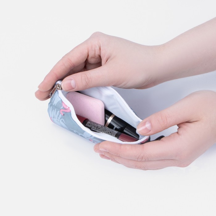 Косметичка на шнурке, с кошельком, цвет серо-голубой 4607223