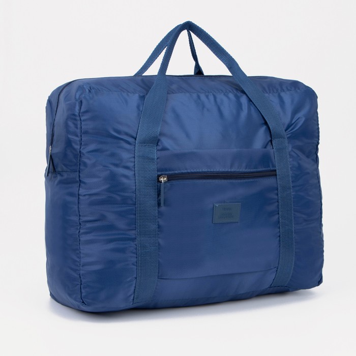 Сумка дорожная, складная в косметичку на молнии, наружный карман, держатель для чемодана, цвет синий