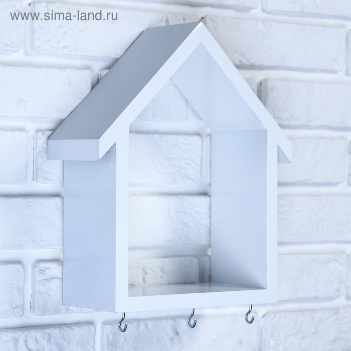 Ключница настенная с полкой «Домик», 3 крючка, белая, 29.5×25×10 см - Фото 1