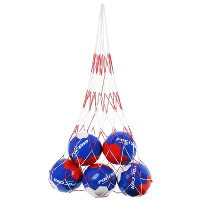 Сетка для переноски мячей ONLYTOP, на 10 мячей, нить 4 мм, 1.1 м, бело-красная