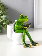 Фигурка полистоун лак «Лягушонок на унитазе с телефоном», 12.5×8×11 см - Фото 4
