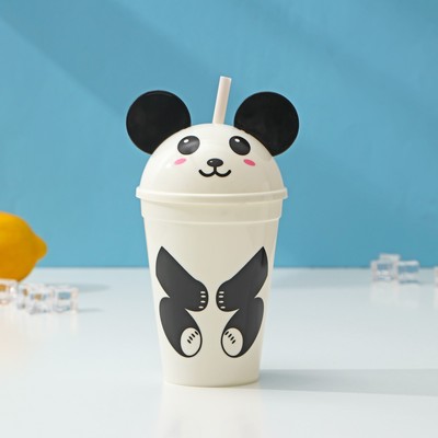 Стакан с крышкой и трубочкой «Панда», 450 мл, белый