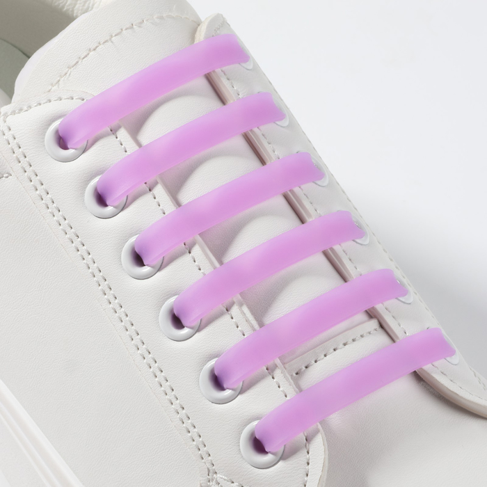 Набор шнурков для обуви, 6 шт, силиконовые, плоские, светящиеся в темноте, 13 мм, 9 см, цвет сиреневый - фото 1896792765