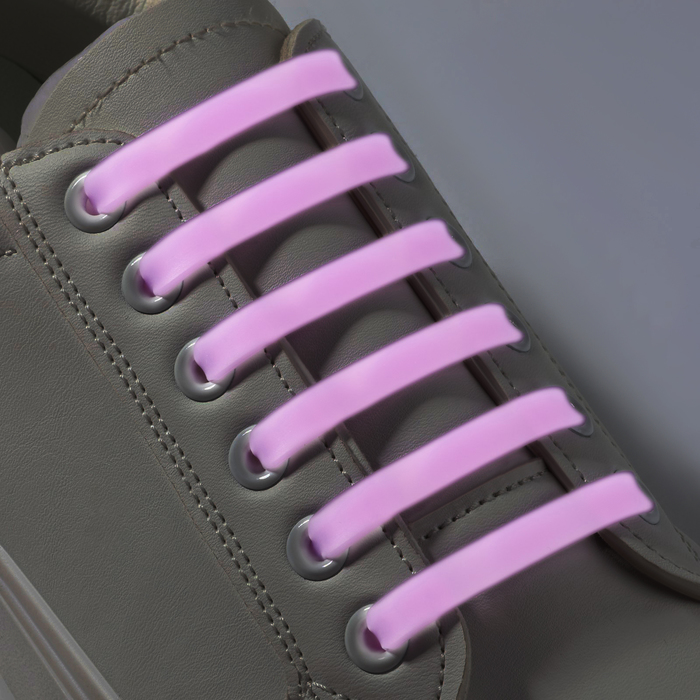 Набор шнурков для обуви, 6 шт, силиконовые, плоские, светящиеся в темноте, 13 мм, 9 см, цвет сиреневый - фото 1896792766