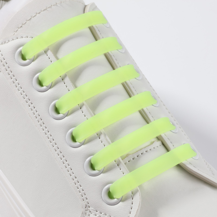Набор шнурков для обуви, 6 шт, силиконовые, плоские, светящиеся в темноте, 13 мм, 9 см, цвет жёлтый - фото 1896792773