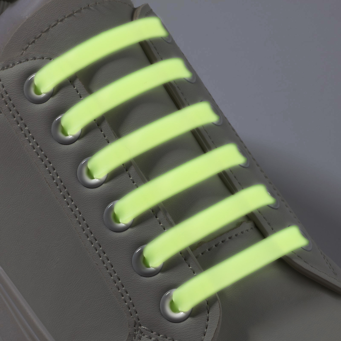 Набор шнурков для обуви, 6 шт, силиконовые, плоские, светящиеся в темноте, 13 мм, 9 см, цвет жёлтый - фото 1896792774
