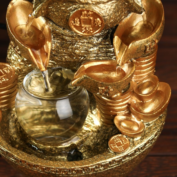Фонтан настольный от сети, подсветка "Слиток золота и монеты" золото 21х17х12 см - фото 1905616194