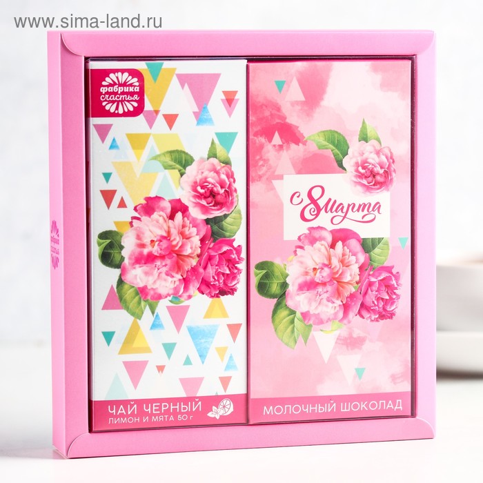 Подарочный набор «С 8 Марта»: чай чёрный 50 г, молочный шоколад 85 г - Фото 1