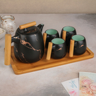 Набор керамический чайный «Марбл», 5 преметов: чайник 800 мл, 4 кружки 150 мл, цвет черный - Фото 2