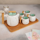 Набор керамический чайный «Марбл», 5 предметов: чайник 500 мл, 4 кружки 150 мл, цвет белый - Фото 2