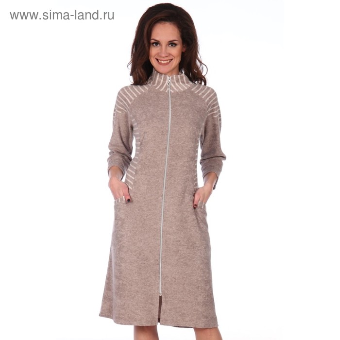 Халат женский на молнии, цвет бежевый, размер 56 - Фото 1