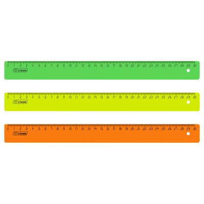 Линейка 30 см Стамм Neon, пластиковая, непрозрачная, неоновые цвета, европодвес, микс (цена за 1 шт.)