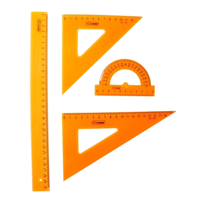 Набор геометрический большой: линейка 30 см, треугольник 12 см 45*, треугольник 18 см 30*, транспортир 10 см 180*. NEON Cristal, МИКС