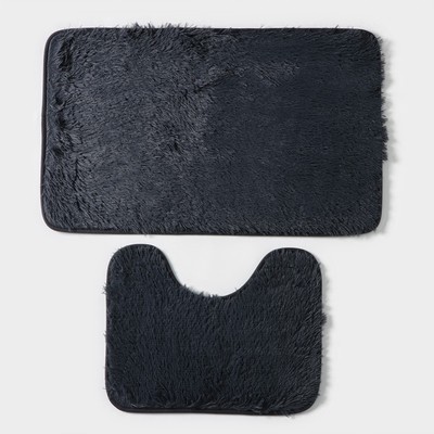 Набор ковриков для ванной и туалета Доляна «Пушистик», 2 шт., 40×50, 50×80 см, серый