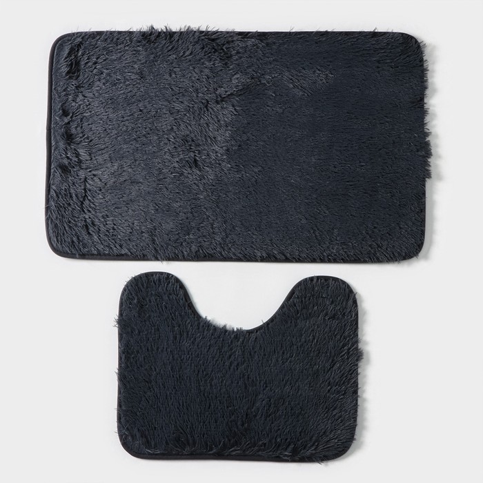 Набор ковриков для ванной и туалета Доляна «Пушистик», 2 шт., 40×50, 50×80 см, серый - Фото 1