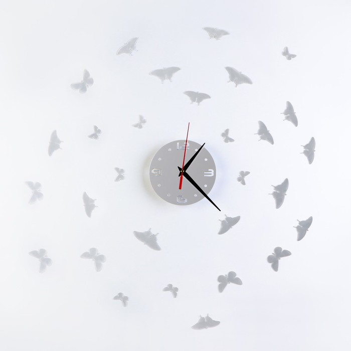 Часы-наклейка, серия: DIY, &quot;Бабочки&quot;, плавный ход, d-15 см, 20.5 х 20.5 см, 1 АА,