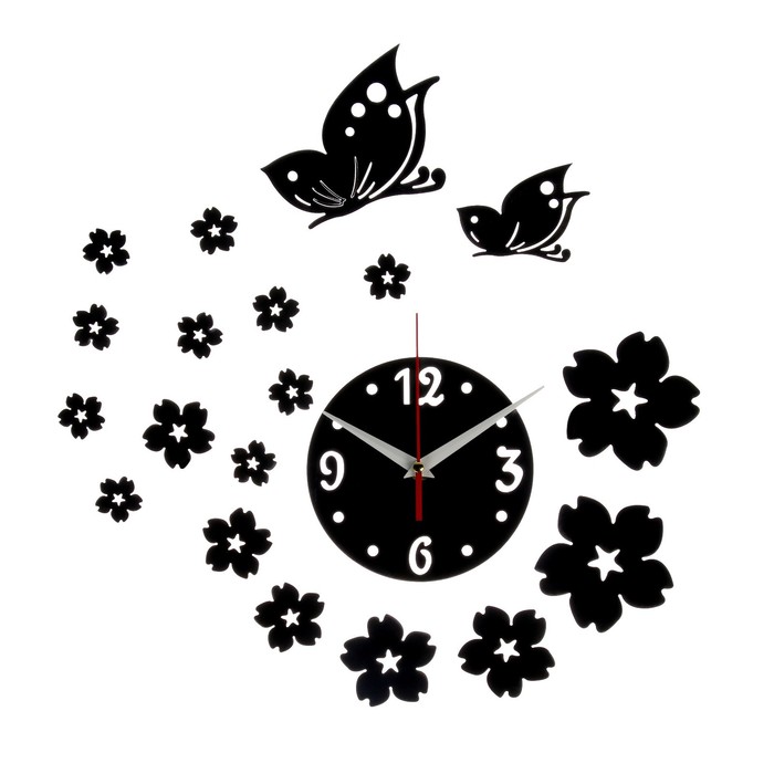 Часы-наклейка, серия: DIY, "Цветы и бабочки", плавный ход, d-15 см, 20.5 х 20.5 см, 1 АА
