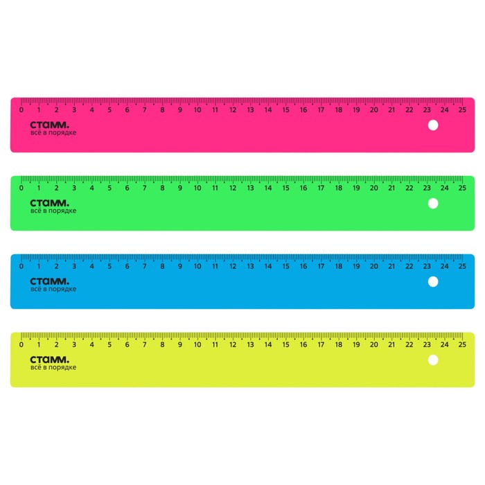 Линейка пластиковая «Стамм», 25 см, непрозрачная, неоновые цвета, МИКС - Фото 1