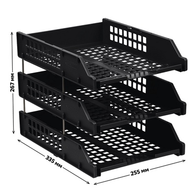 Набор лотков для бумаг «Стамм» STRONG, горизонтальный, на металлических стержнях, 3 отделения, чёрный