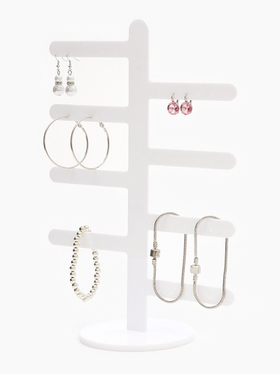 Подставка под серьги QF, 8 ответвлений (по 3 пары), на 24 пары, 10×22×30 см, белая