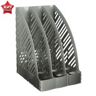 Лоток для бумаг А4, вертикальный, 3 отделения, серый - Фото 1
