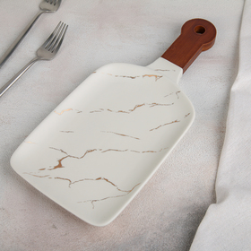 Блюдо керамическое для подачи «Марбл», 24×15,5 см, цвет белый