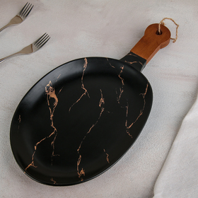 Блюдо керамическое для подачи «Марбл», 38×20 см, цвет чёрный