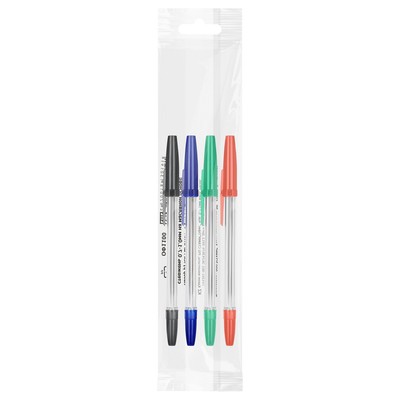 Набор ручек шариковых микс 4 цвета СТАММ "Оптима", узел 1.0 мм, чернила: синие, красные, зелёные, чёрные, европодвес