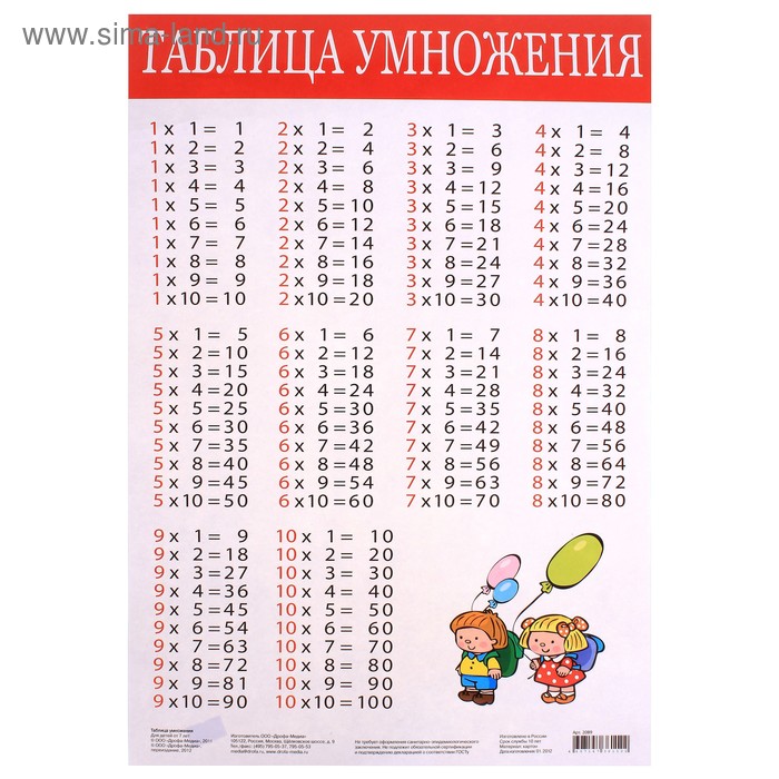 Плакат "Таблица умножения" - Фото 1