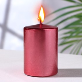 Свеча - цилиндр парафиновая, красный металлик, 4x6 см