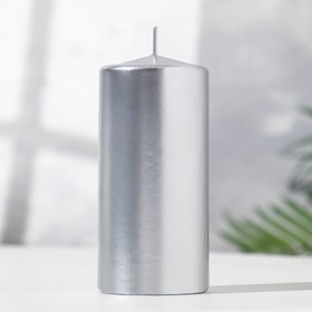 Свеча - цилиндр парафиновая, лакированная, серебряный металлик, 5,6×12 см