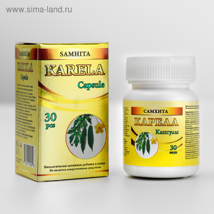 Карела «Самхита», общеукрепляющее средство, понижение уровня сахара и холестерина, 30 капсул - Фото 1