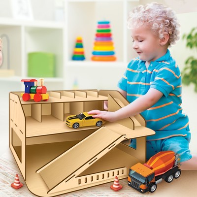 Парковка для машин, многоуровневая, большая, из дерева