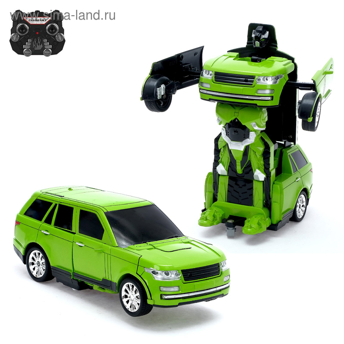 Робот радиоуправляемый "Джип", трансформируется, с аккумулятором, заряд от USB, цвет зелёный - Фото 1