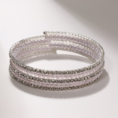 Браслет «Жемчуг» мелкий со стразами, d=5.5, белый в серебре