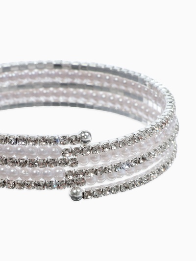 Браслет «Жемчуг» мелкий со стразами, d=5.5, белый в серебре